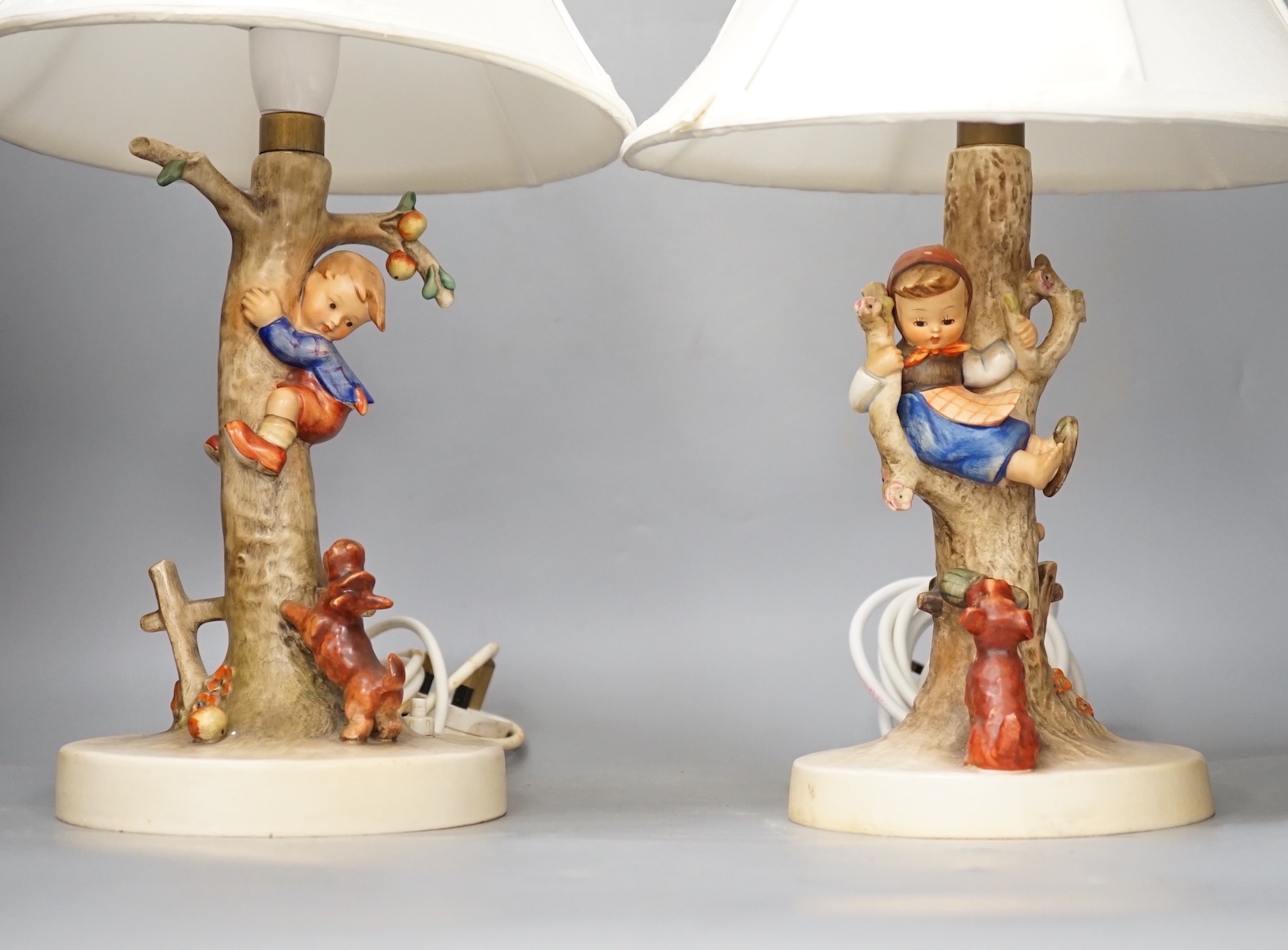 A pair of Hummel lamp bases - 43cm high including shades